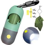 Dog Poop Bag Dispenser with Built-in LED Flashlight and Metal Clip for Leash, Pet Waste Bag Holder, Dog Walking Accessory (Mint Green, 1 PC)