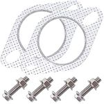 PLUMIA 2PCS Car Exhaust Gasket & 4 * Flange Bolt Nuts, 2.5" 2-Bolt Exhaust Flange Gasket, Replacement Exhaust Manifold Gasket Car Accessories Made of High Temp Gasket Material OEM#120-06310-0002