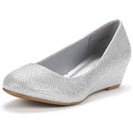 DREAM PAIRS Women's Debbie Silver Glitter Mid Wedge Heel Pump Shoes Size 8 M US