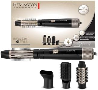 Remington Hot Air Brush with 4 Attachments: 38 mm and 50 mm Round Brush, Styling Nozzle, Flat Brush, Blow Dry & Style (Curls, Volume and Smooth Styles for Medium-Length Hair) Ion Care Cooling Level 100000000 W AS7500000 W