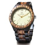 LeeEv Mens Light Weight Unique Wood Watch, Uwood Series Handmade Sandalwood Analog Quartz Vintage Roman Number Natural Wooden Wristwatch