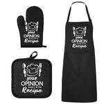 Xtinmee 3 Pcs Funny Black Apron Set for Men Women, Cooking Gift Include Black Apron with Pocket and Oven Mitt and Pot Holder for Home Cooking Grilling Baking Barbecue, Black With White Prints, Gloves: