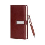 Giftana Personalized Diary and Pen Gift Set with Name, 2 in 1 Small Diary & Metal Pen Gifts for Men and Women, Customized Birthday Gift for Husband, Personalised Corporate Gift for Employee (Brown)