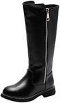 WUIWUIYU Girls Cute Zip-Up Knee High Boots Warm Fur-Lined Snow Boots Waterproof Long Ridding Boot Black Size 9