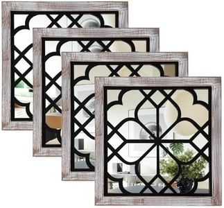 ZEXUIRU Set of 4 Wooden Rustic Square Wall Mirror Vintage Style Decorative Entry Mirror Farmhouse Wall Decoration for Living Room Bedroom Bathroom Kitchen 11.8 * 11.8inch Brown…