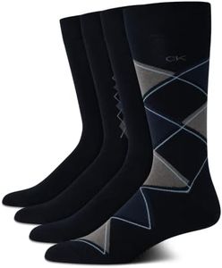 Calvin Klein Men's Dress Socks - Cotton Blend Crew Striped Socks (4 Pack), Navy Argyle, 7-12