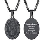 PROSTEEL Personalised Black St Christopher Necklace Police Protection Necklace Traveller's Prayer Gift for Men