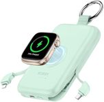 RORRY Portable Charger, 10000mAh PD 20W Fast Charging Portable Charger Power Bank with Built in Cables, Travel Battery Pack for iPhone 16/15/14/13/12 and Apple Watch Ultra/9/8/7/6/5/4/3/2, Green