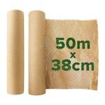 Honeycomb Sustainable thick Paper Packaging Roll 38 cm x 50 m, Eco-Friendly Brown Craft bubble wrap cushioning for Breakables, Packing, Fragile, Shipping, Moving House, Gift. Proudly made in the UK