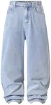 GORGLITTER Boy's Baggy Wide Leg Jeans Elastic High Waist Loose Denim Pants Bottoms with Pockets Light Blue Wash 13Y