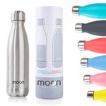 Moon Bottles - Insulated Water Bottle That Lasts Forever - 18/8 Stainless Steel Vacuum Flask - Double Walled Drink Bottle - Thermal Metal Flasks, Leakproof, 24hrs Cold & 12 Hot (260ml, Silver)