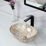 Davivy 16'' X 13'' Nordic Marbling Oval Vessel Sink with Pop Up Drain,Ceramic Vessel Sink,Bathroom Sinks Above Counter,Bathroom Vessel Sinks,Counter top Sink,Oval Sink Bowls for Bathroom