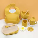 Silicone Baby Feeding Set - Baby Food Plate Set for Kids with Suction Plates for Baby, Baby Feeding Bowl and Spoon Set, Bib, Snack/Sipper Cup, Baby Feeding All in 1 Combo-BPA Free Silicone - Yellow