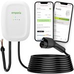 Emporia Level 2 EV Charger w/ J1772 Connector — 48 Amp, 240V WiFi Enabled Electric Vehicle Charging Station, 25ft Cable, Hardwired with Whip, White