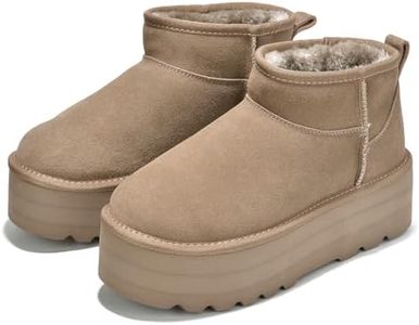 Project Cloud 100% Genuine Suede Leather Ankle Boots for Women - Fur Boots Memory Foam Womens Boots - Anti-Slip Mini Platform Boots, Lightweight Winter Boots for Women Snow Boots (Huggy, Taupe, 6.5)