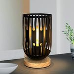 HHMTAKA Metal LED Bedside Table Lamp Wooden Base Black Lamp 22cm High Decorative Bedside Lamp with Edison Bulb for Bedroom Living Room Guest Room Weddings Parties Patio （Black）