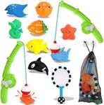 Liberty Imports Magnetic Toddler Bath Toys | Kids Fishing Pool Game Set of 2 Fishing Poles, 8 Rubber Sea Animals, & Net | Mold Free Water Toys with Mesh Organizer Bag