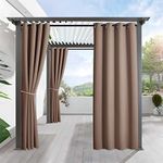 RYB Home Patio Curtains Outdoor - Extra Wide Outdoor Curtains Waterproof Privacy Shade Sun Light Block Heat Out Free Standing Drape for Balcony Pergola Porch, 1 Panel, W 52 by L 108 inches, Mocha