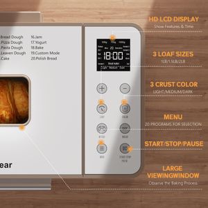 Karinear 2LB Bread Maker – 20 Functions, Stainless Steel, 3 Loaf Sizes, Timer