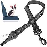 SlowTon Dog Seat Belt, Adjustable Dog Safety Belt Leash, 2 in 1 Latch Bar Attachment Dog Car Seatbelt with Elastic Nylon Bungee Buffer, Reflective Nylon Belt Tether Connect to Pet Harness Black