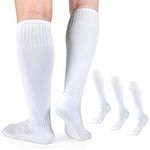 3 Pairs Boys Soccer Socks Kids Football Socks Girls Knee High Socks Baseball Softball Athletic Sports Tube Stockings Kids Youth (White, L)