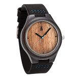 Treehut Wooden Watches for Men, Japanese Quartz Movement, Stylish Exotic Wrist Watch with Adjustable Stainless Steel Buckle, Leather Straps, Watch Made from Ebony Hawaii Koa Wood, Montre Pour Hommes