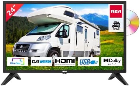 RCA RD24H2CU Télévision 24 Pouces (TV 60 cm) avec Lecteur DVD intégré,pour Mobil-Homes et caravanes,Adaptateur Voiture 12V, Dolby Audio, DVB-C/T2/S2, HDMI, USB, Sortie Audio numérique, 230V/12V