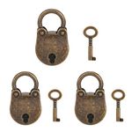 VerRich Bear Shaped Lock 3Pcs Mini Antique Padlock Vintage Lock with Key Archaize Bronze Style