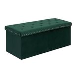 B FSOBEIIALEO Storage Ottoman Bench, Folding Tufted Ottomans with Storage, Extra Large 140L Toy Chest Storage Boxes Footrest Bench for Bedroom, Luxury Velvet Fabric Green 43 Inches