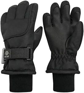 N'Ice Caps Kids Extreme Cold Weather 80 Gram Thinsulate Waterproof Ski Gloves (Black 1, 3-4yrs)