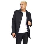 BRAVE SOUL Mens Lightweight Jacket Buttoned Collared Long Sleeve Coat for Men, Black Colour, Size- M