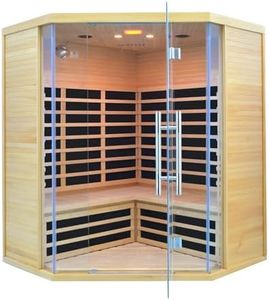 Homsido 3-4 Person Far Infrared Sauna, Hemlock Indoor Corner Sauna Room Home Sauna with Low EMF Far Infrared Carbon Panel Tempered Glass Door,Bluetooth Speakers Chromotherapy Lights(220V, 2880W)