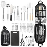 Camping Cooking Utensils Set, Stainless Steel Grill Tools, Camping BBQ Cookware Gear and Equipment for Travel Tenting RV Van Picnic Portable Kitchen Essentials Accessories