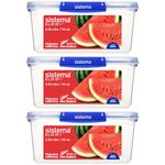 Sistema KLIP IT PLUS Food Storage Containers | 3.35 L | Leak-Proof, Stackable & Airtight Fridge/Freezer Containers with Lids | BPA-Free Plastic | Blue Clips | 3 Count