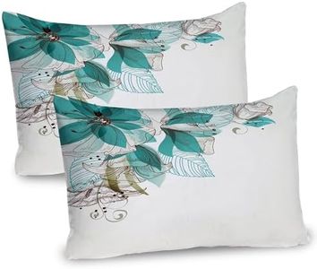 Ambesonne Turquoise Pillow Sham Set of 2, Flowers Buds Leaf at The top Left Corner Season Celebrating Theme, Quality Microfiber Bedding Item for All Seasons, 30" X 20", Teal Brown