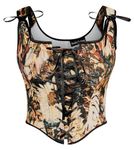 SCARLET DARKNESS Ladies Vintage Renaissance Corsets for Women Cottagecore Bustier Square Neck Crop Top Medieval Vest Floral Corset Tops Coffee Floral 12