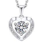 MomentWish Heart Pendant Necklace for Women, 1Carat Moissanite Pendant, D Color VVS1 Simulated Diamond 925 Sterling Silver Heart Necklace