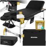 tectake® 3-Zone Massage Table with Sturdy Aluminium Frame, Foldable Massage Bed with Thick Foam Padding, Oil- & Water-Resistant Cover, Adjustable Spa & Beauty Bed, Incl. Carry Bag & Face Masks - Black