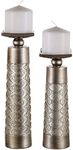 Dublin Decorative Candle Holder Set of 2 - Home Decor Pillar Candle Stand, Coffee Table Mantle Decor centerpieces for Fireplace, Living or Dining Room Table, Gift Boxed (Brushed Silver)