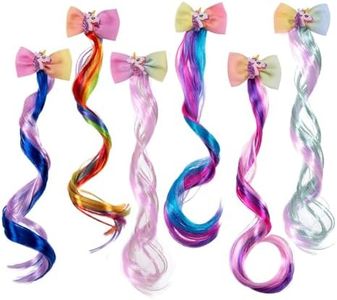 Ideal Swan Unicorn Hair Extensions Clip for Children - 6 Sets Colored Curly Clips， Cute Accessories Kids Girls， Rainbow Thick Wig in Fake Bangs (Curly Hair 02)