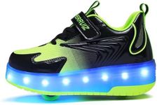 Ulinlo pouly LED Light Up Roller Shoes 2 Wheeled Skate USB Chargable Sneaker Shoes for Kids Size 2.5 Little Kid Green