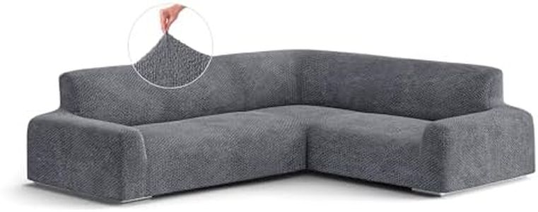 PAULATO BY GA.I.CO. Sectional Sofa Cover - Corner Couch Cover - Corner Slipcover - Soft Fabric Slipcovers - 1-Piece Form Fit Stretch Furniture Slipcover - Velvet Collection - Grey (Corner Sofa)