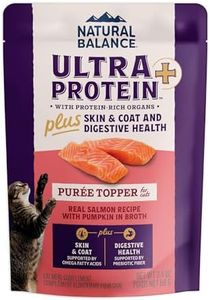 Natural Balance Ultra Protein Plus Wet Cat Food, Skin & Coat and Digestive Health Real Salmon With Pumpkin Puree Topper With Chicken Liver & Chicken Heart, High Protein Cat Food - 2.4 oz. (Pack of 24)