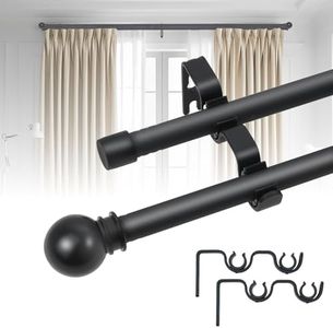 Black Double Window Curtain Rods 31 to 154 Inch, 5/8 Inch Diameter Dual Drapery Rod with Brackets, Splicing Double Blackout Curtain Rod for Bedroom,Patio,Sliding Glass Door