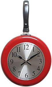 Wall Clock 10 inch Metal Frying Pan Kitchen Wall Clock Home Decor - Kitchen Themed Unique Wall Clock with a Screwdriver (Red)