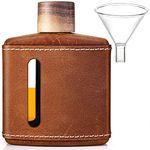 Handmade Crazy Horse Leather Hip Flasks for Liquor for Men, Glass Whiskey Flask with Funnel & Wood Lids Leakproof for Hennessy Liquor & Spirits, Premium Flask Set Gifts Idea for Men Women (200ml)