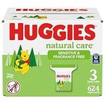 HUGGIES Baby Wipes, Huggies Natural Care Sensitive, UNSCENTED, Hypoallergenic, 3 Refill Packs, 624 count