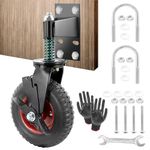 8 Inch Fence Gate Wheels with Brake 2 Install Heavy Duty Gate Wheels for Metal Wooden Gate Sliding Hardware 600lb Capacity 360° Rotation Spring-Loaded Farm Garden Caster Screwdriver Gloves Red