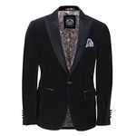 Mens Velvet Tuxedo Dinner Jacket Retro Smoking Coat Formal Tailored Fit Blazer[BLZ-Dinner-Tim-Black,Jet Black,Chest UK 48 EU 58]