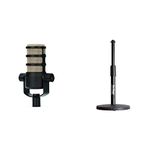 Rode PodMic Cardioid Dynamic Broadcast Microphone + On-Stage Stands DS7200B Adjustable Desk Microphone Stand (Black)